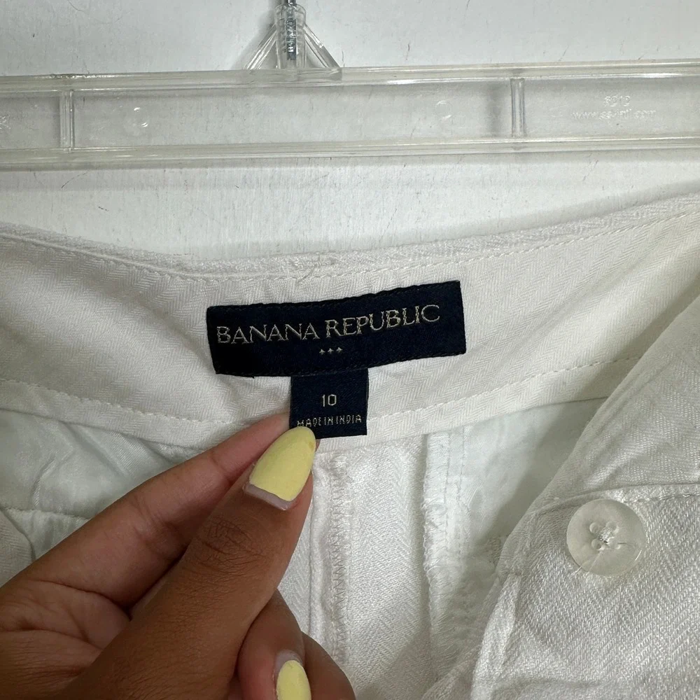 Banana Republic White Linen Wide Leg Herringbone Trousers Pants Womens Size 10